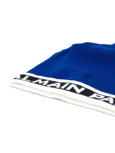 Shop Balmain Logo Band Beanie In Blue