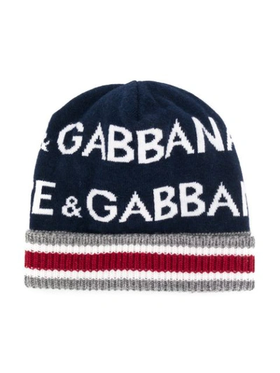 Shop Dolce & Gabbana Ribbed Knit Hat In Blue