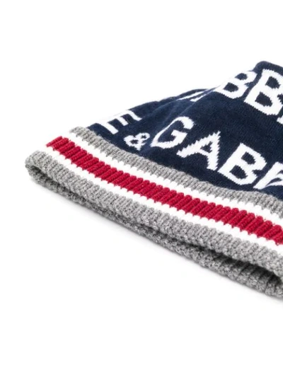 Shop Dolce & Gabbana Ribbed Knit Hat In Blue