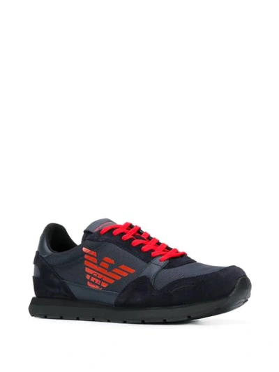 Shop Emporio Armani Mesh And Suede Panelled Sneakers In Blue