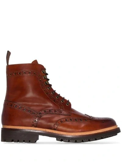Shop Grenson Fred Hand-printed Leather Ankle Boots In Brown