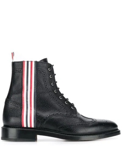 Shop Thom Browne 4-bar Rwb Emboss Wingtip Boots In Black