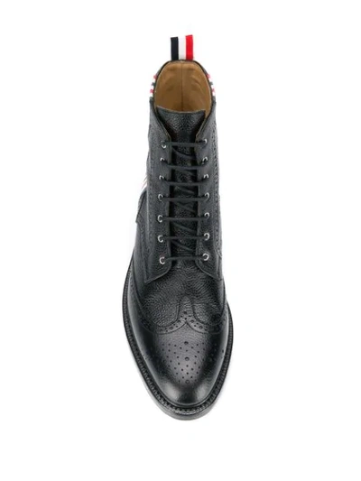 Shop Thom Browne 4-bar Rwb Emboss Wingtip Boots In Black