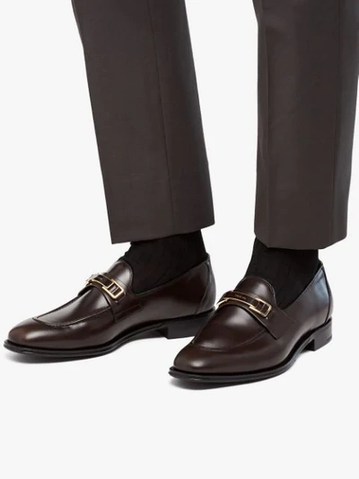 Shop Prada Bright Calf Leather Loafers In Brown