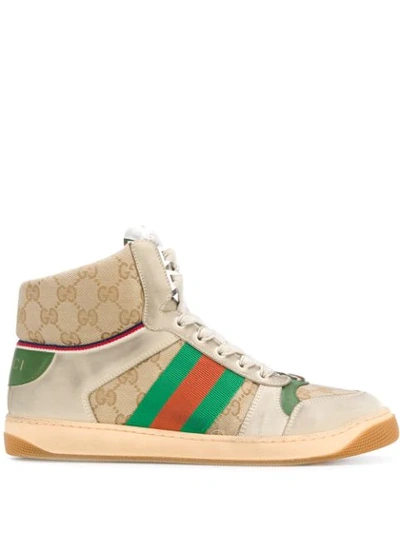 Shop Gucci Virtus Gg Supreme High-top Sneakers In 9661 N.sand/d.mil/v.gr/n.
