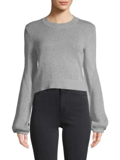 Shop Bcbgeneration Balloon-sleeve Cotton Cropped Sweater In Light Grey