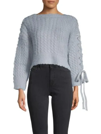 Shop Avantlook Lace-up Sleeve Cable-knit Sweater In Blue
