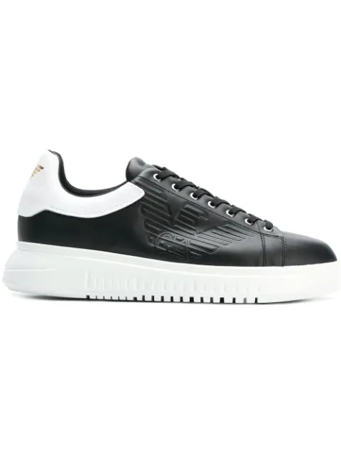 emporio armani leather sneakers with embossed logo on the side