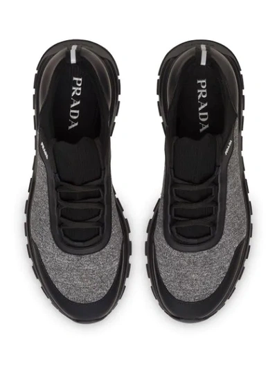 Shop Prada Mouliné Knitted Panel Sneakers In Black