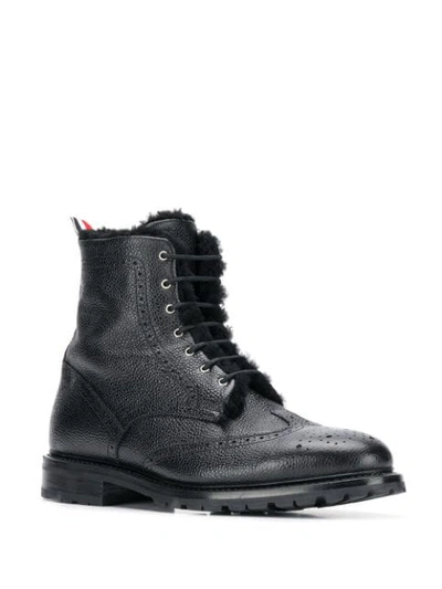 Shop Thom Browne Shearling Lining Wingtip Boot In Black