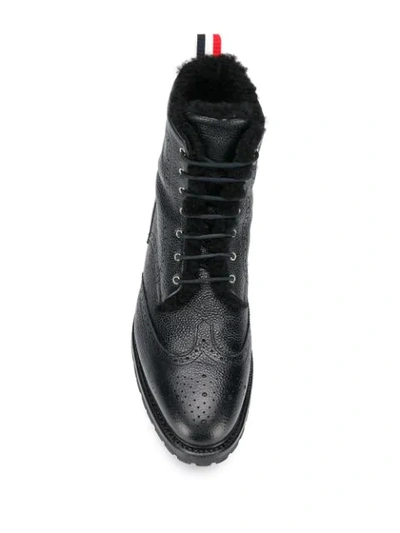 Shop Thom Browne Shearling Lining Wingtip Boot In Black