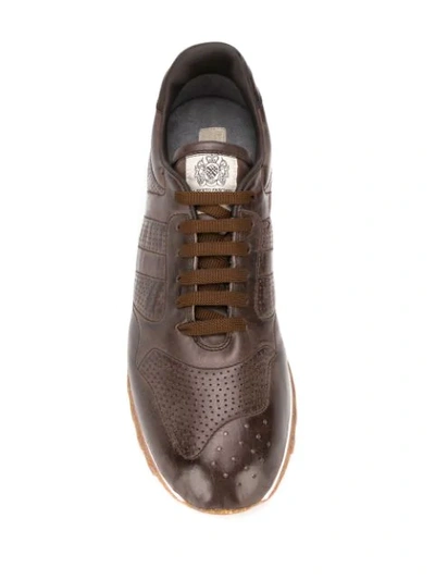 ALBERTO FASCIANI PERFORATED DETAIL SNEAKERS - 棕色