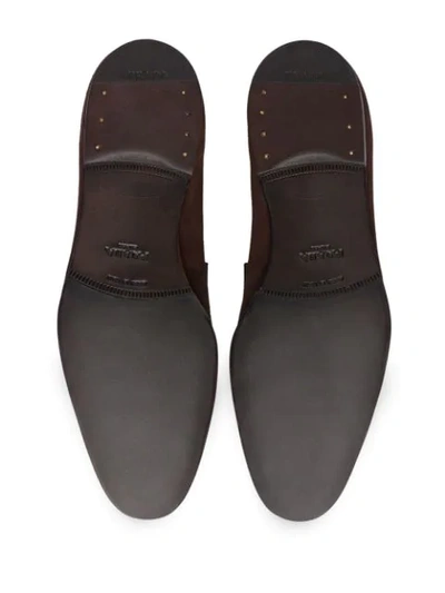 Shop Prada Suede Penny Loafers In Brown
