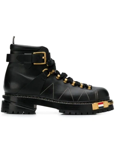 Shop Thom Browne Calf Leather Hiking Boots In Black