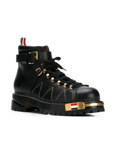 Shop Thom Browne Calf Leather Hiking Boots In Black