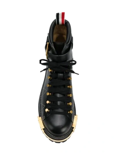 Shop Thom Browne Calf Leather Hiking Boots In Black