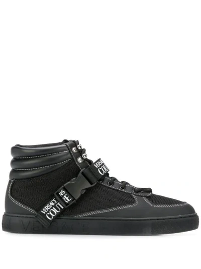 Shop Versace Jeans Couture Contrast Stitching High-top Sneakers In Black