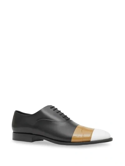 Shop Burberry Tape Detail Leather Oxford Shoes In Black / Optic White