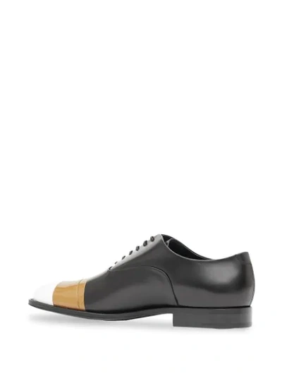 Shop Burberry Tape Detail Leather Oxford Shoes In Black / Optic White