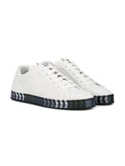 Shop Fendi Contrast Sole Leather Sneakers In White