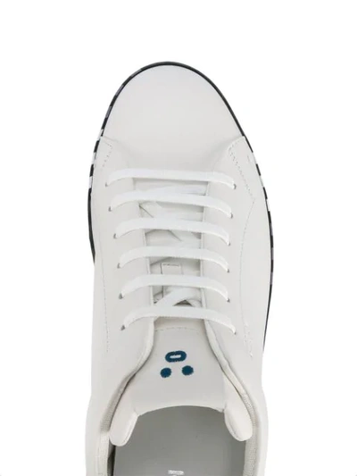 Shop Fendi Contrast Sole Leather Sneakers In White