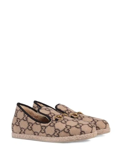 Shop Gucci Brown Gg Wool Loafers In Neutrals