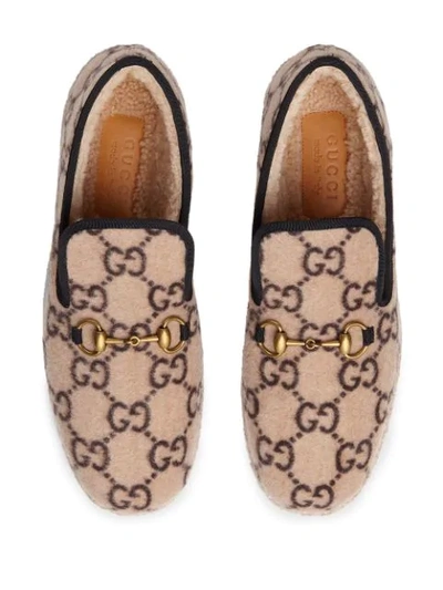 Shop Gucci Brown Gg Wool Loafers In Neutrals