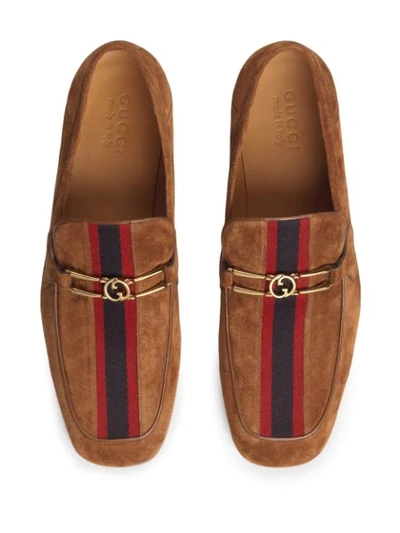 Shop Gucci Web Interlocking G Loafers In Brown