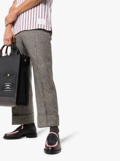 Shop Thom Browne Striped Leather Penny Loafers In Black