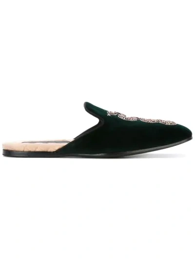 Shop Gucci Kingsnake Embroidered Slippers In Green