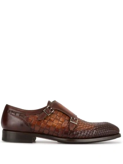Shop Magnanni Woven Monk Shoes In Brown