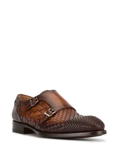 Shop Magnanni Woven Monk Shoes In Brown