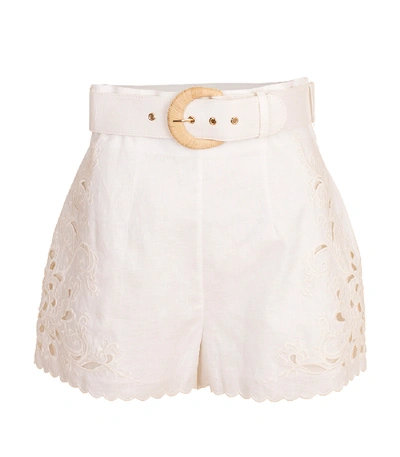 Shop Zimmermann Peggy Embroidered High Waist Short In Ivory