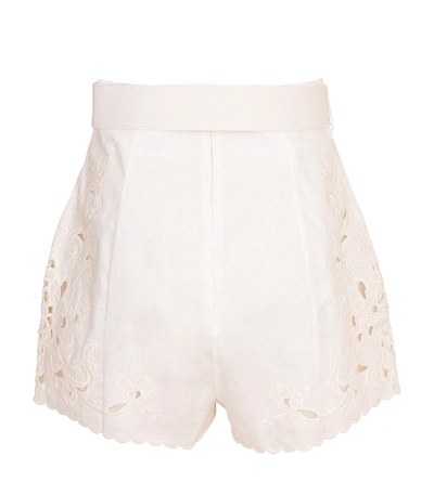 Shop Zimmermann Peggy Embroidered High Waist Short In Ivory