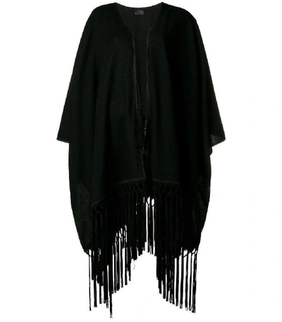 Shop Saint Laurent Cashmere Poncho With Fringe Trim In Black