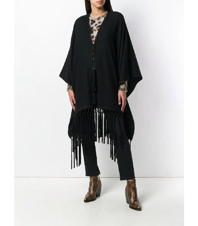 Shop Saint Laurent Cashmere Poncho With Fringe Trim In Black