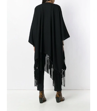 Shop Saint Laurent Cashmere Poncho With Fringe Trim In Black