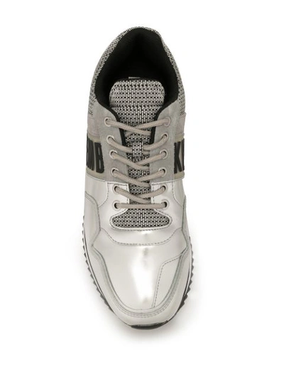 Shop Dirk Bikkembergs Mixed Material Metallic Sneakers In Grey