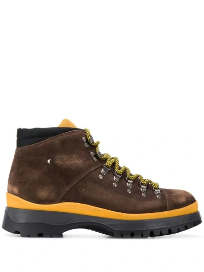 Shop Prada Lace-up Hiking Boots In F0003 Moro