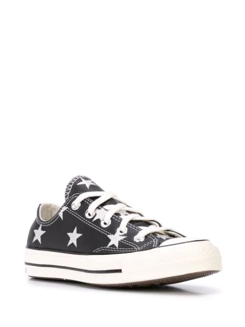 converse chuck 70 low black leather trainers with embroidered stars