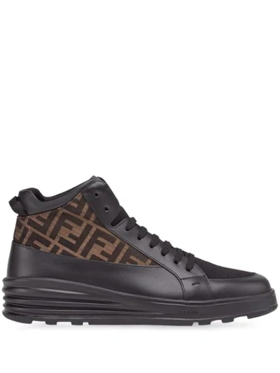 Shop Fendi Jacquard Ff Logo High-top Sneakers In Black