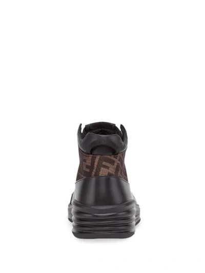 Shop Fendi Jacquard Ff Logo High-top Sneakers In Black