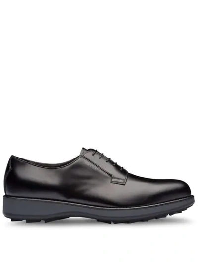 Prada Brushed Leather Derby Shoes In Nero