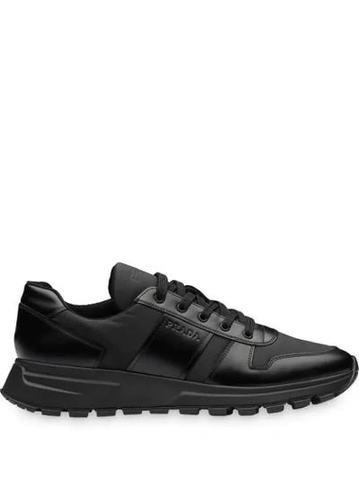 Shop Prada Paneled Runner Sneakers - Black