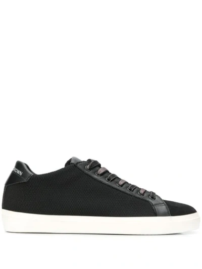 Shop Leather Crown Lace-up Sneakers In Black