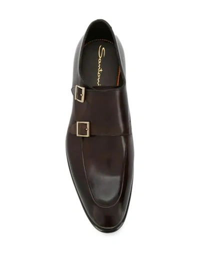 Shop Santoni Double Buckle Monk Shoes In Brown