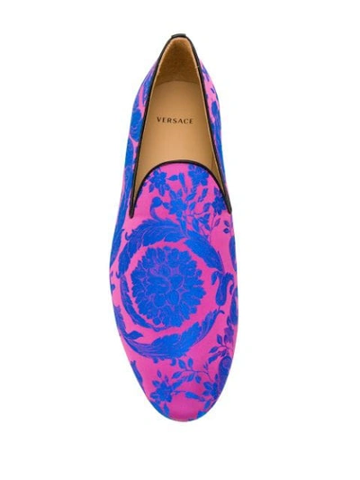 Shop Versace Baroque Print Slippers In Blue