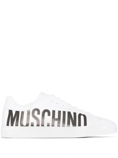 Shop Moschino Side Logo Print Sneakers In White