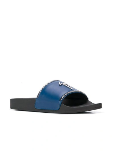 Shop Giuseppe Zanotti Brett Zip Slides - Blue