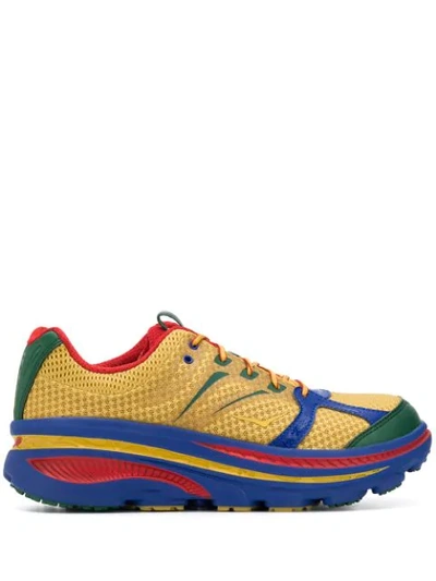 Shop Hoka One One Chunky Sole Panelled Sneakers In Yellow
